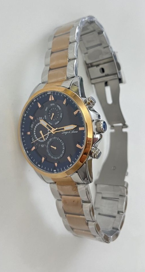 ساعت مچی ال دی ای مردانه  فول تایم بند وقاب و قفل استیل و رزگلد صفحه سرمه‌ای