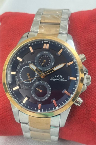 ساعت مچی ال دی ای مردانه فول تایم بند وقاب و قفل استیل و رزگلد صفحه سرمهای