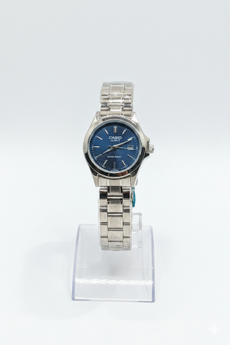 کاسیو بند فلزی تقویم دار صفحه سورمه ای زنانه