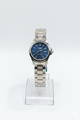 کاسیو بند فلزی تقویم دار صفحه سورمه ای زنانه